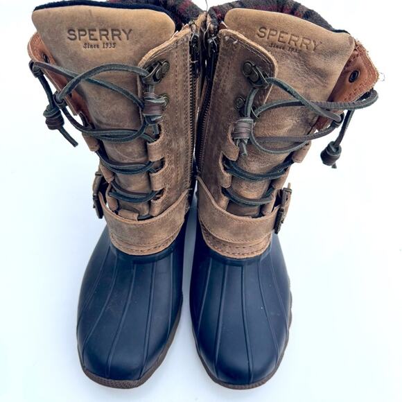 Sperry Womens Saltwater Misty Plaid Duck Boots in Black Tan Size 6.5 waterproof - Picture 1 of 9